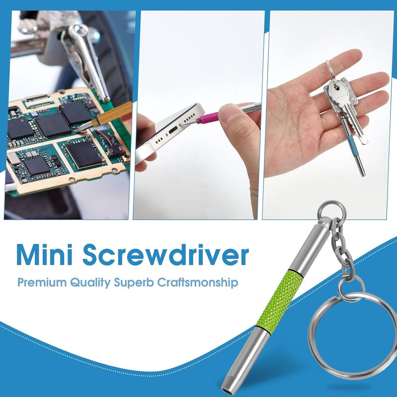UNEAK Eyeglass Screwdriver Repair Kit Pink Green Yellow Red Blue Mini Glasses Screwdrivers Set Precision 3 in 1 Keychain, Sunglasses, Sunglass, Watch, Electronics, Eyeglasses, Flat Head, Phillips, Hex - Image 3